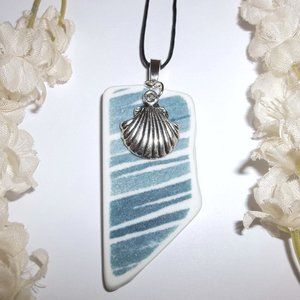 Silver Seashell Necklace Beach Theme Adjustable Length Tie Cord Medallion A968